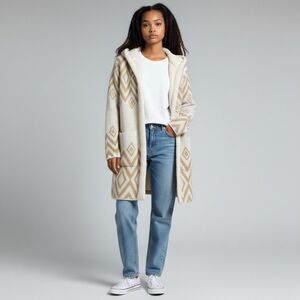 Sweet Rain Cream and Beige Patterned Hooded Cardigan